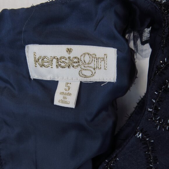 Kensie Girl Soutache Organza Blue Dress Girl's Size 5 Tinsel Ribbon Accent - Picture 6 of 9